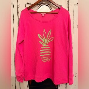 Lilly Pulitzer Sandy Popover Tiki Pink, Gold Stripe Pineapple Pullover | L